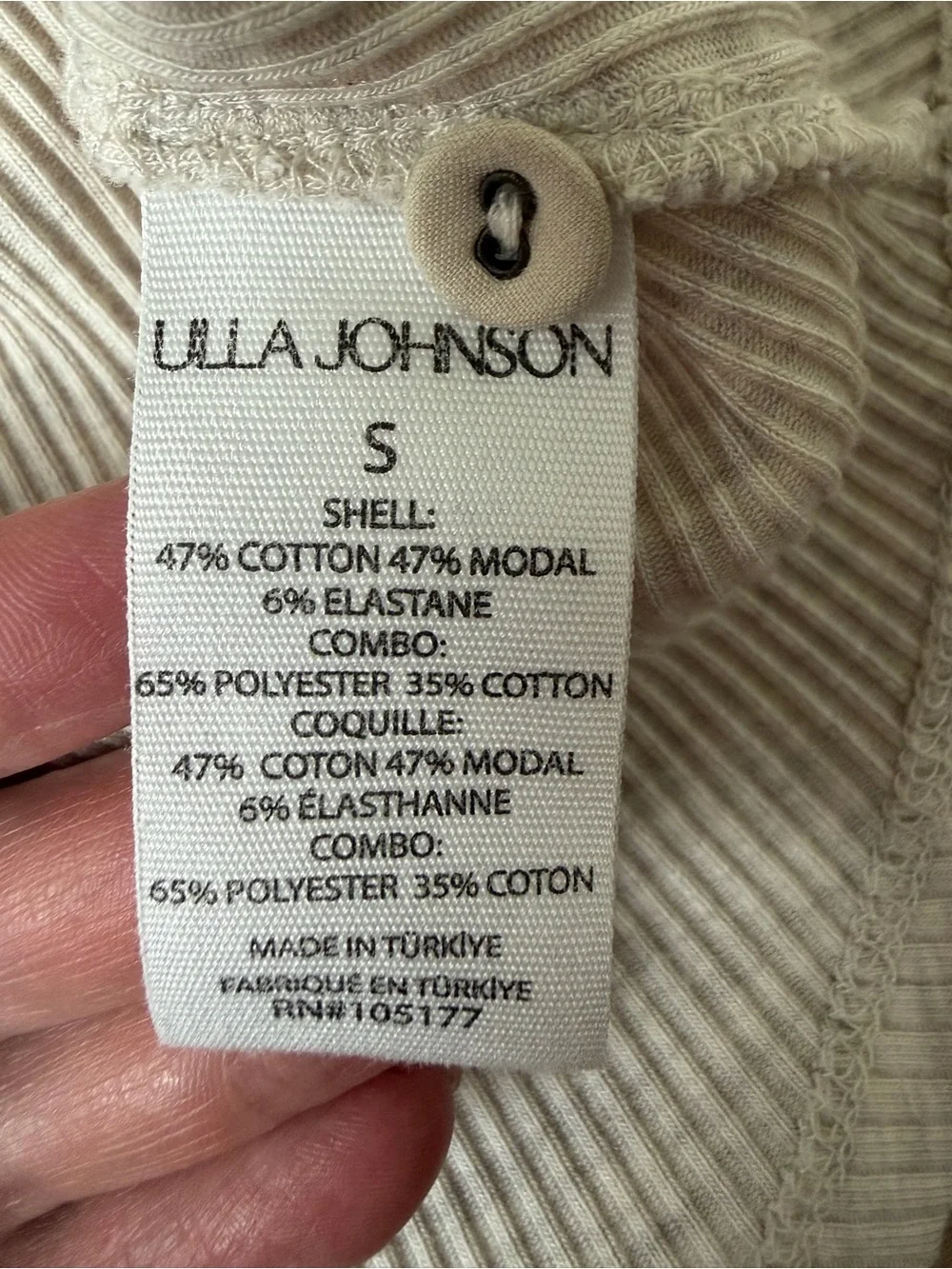 Ulla Johnson Sz S Ribbed Knit Top Pleated Puff Sleeves Beige Henley Boho*R16